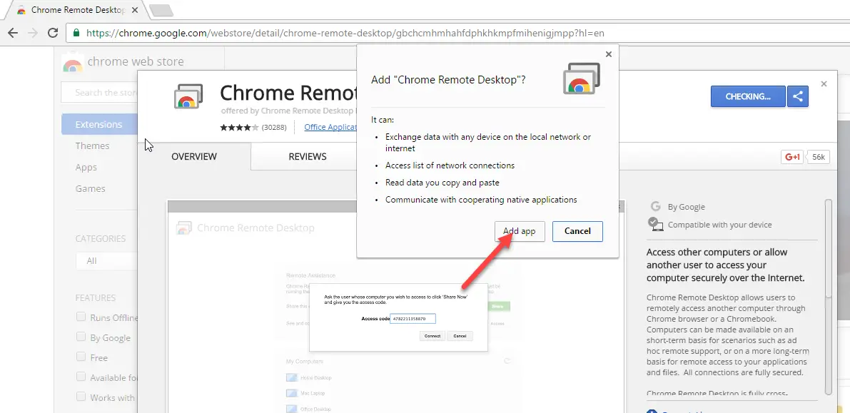google chrome webstore remote access