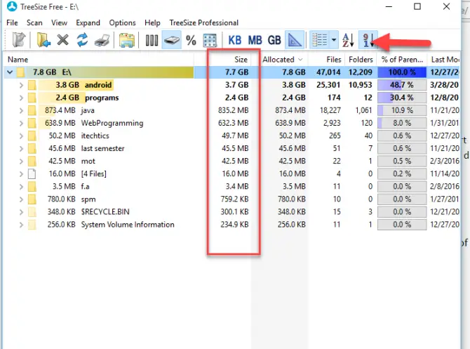 file tree size windows