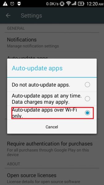 Auto-update apps over Wifi