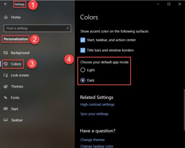 Enable dark mode in Windows 10