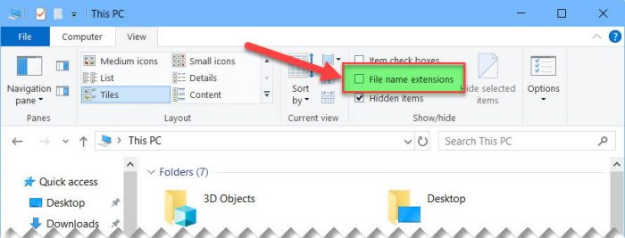Show or Hide Files Name Extension in Windows 10