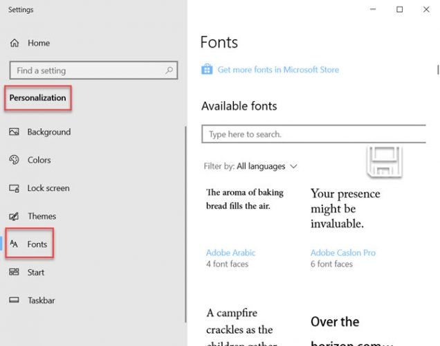 Windows 10 Fonts drag n drop