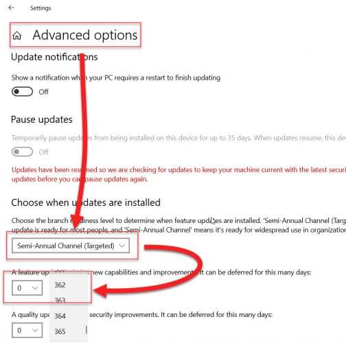 Defer Windows 10 feature updates