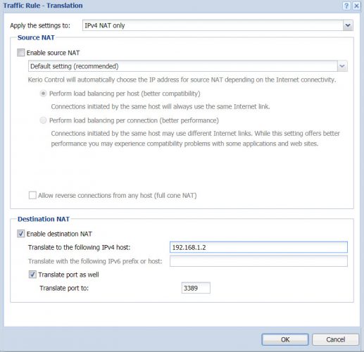 Kerio Control enable destination NAT