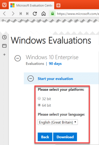 Select platform and language