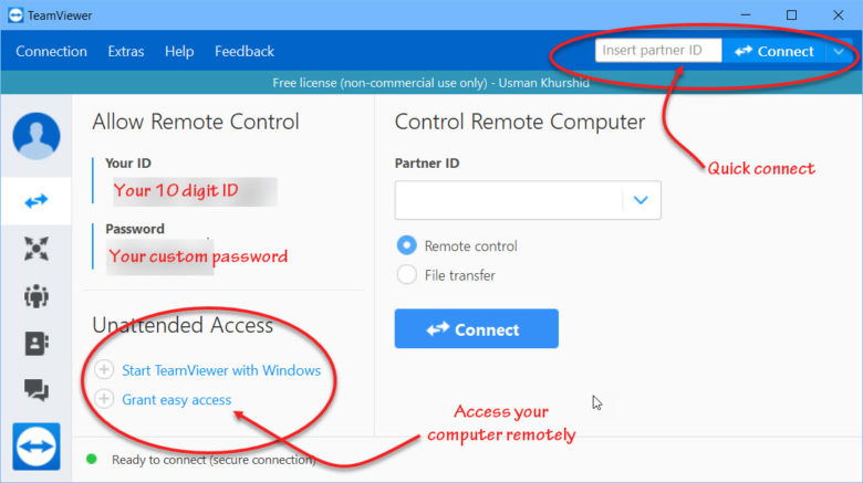 unattended access with teamview free version