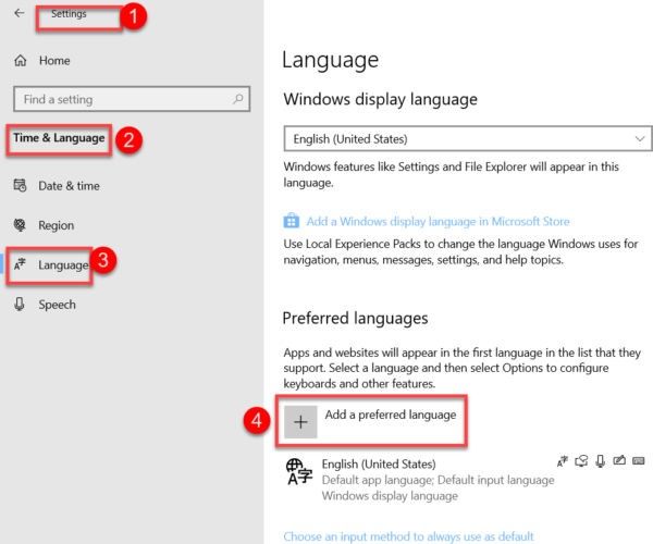 windows 10 pro different language on same key