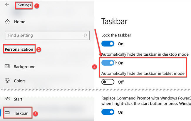 windows 10 taskbar still showing in fullscreen