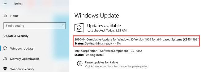 Installing KB4549951 in Windows 10