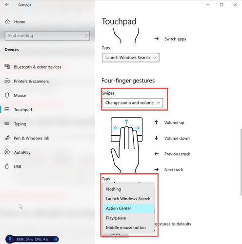 disable mouse gestures windows 10 search