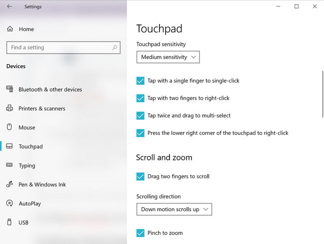 two finger gesture configuration in Windows 10