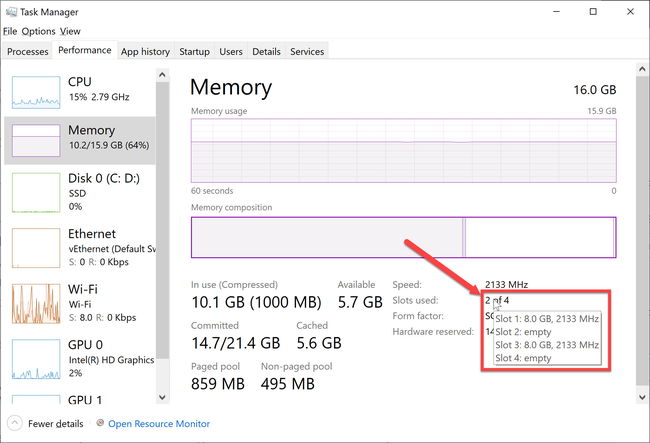 How to check ram deals details in windows 10