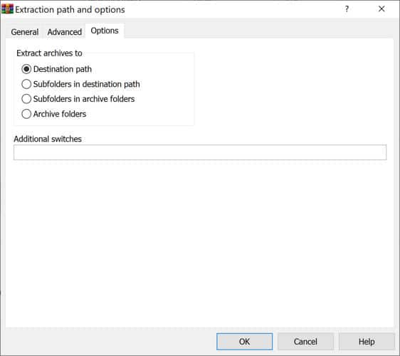 WinRAR 6 extraction options