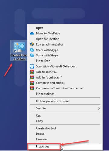 2 Ways To Open Control Panel as Administrator in Windows 10 3 properties
