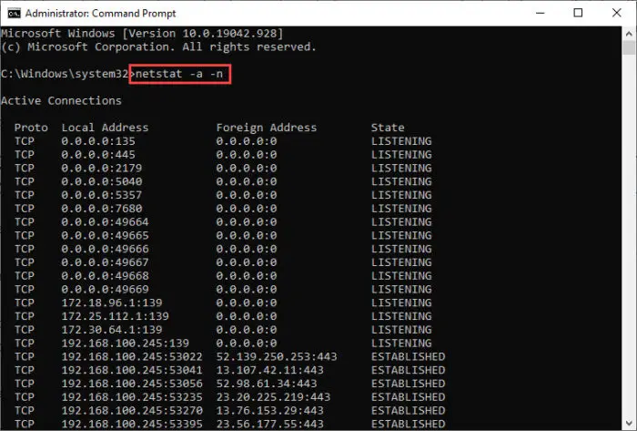 cmd check listening ports