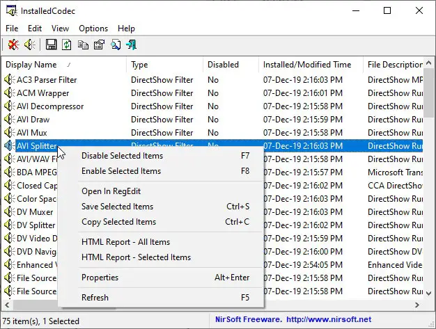 how to view installed codecs windows 19