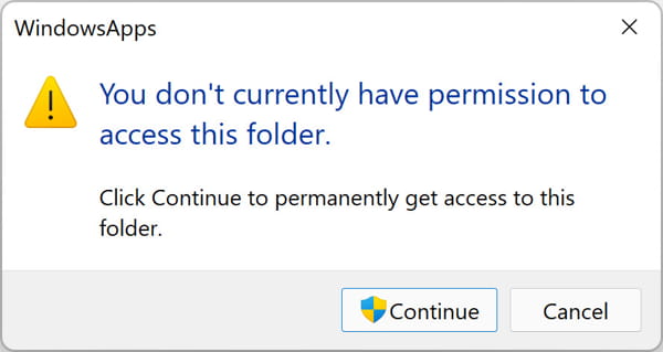 WindowsApps permissions access denied