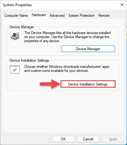 device installation settings