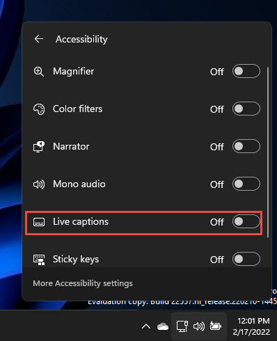 Enable or disable Live Captions from Quick Settings