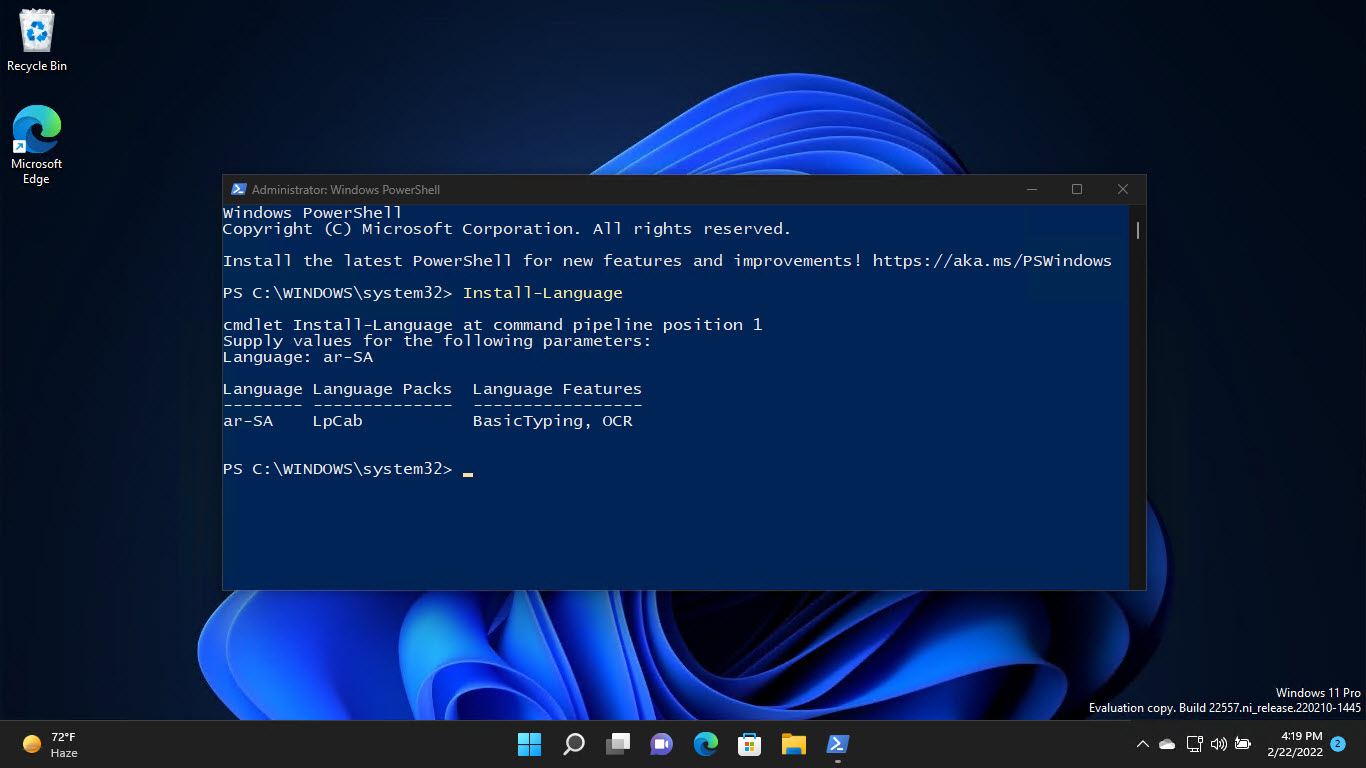 powershell add language pack cab