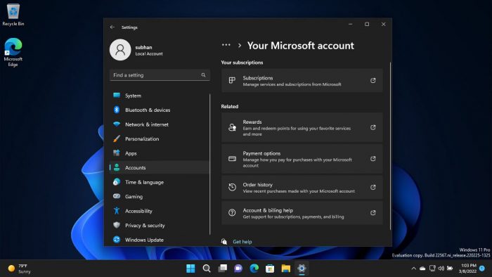 Your Microsoft Account page