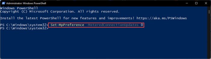 Disable Windows Security to update using PowerShell