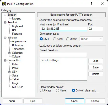 PuTTY software