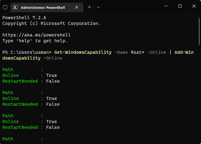 Installing all RSAT tools using PowerShell