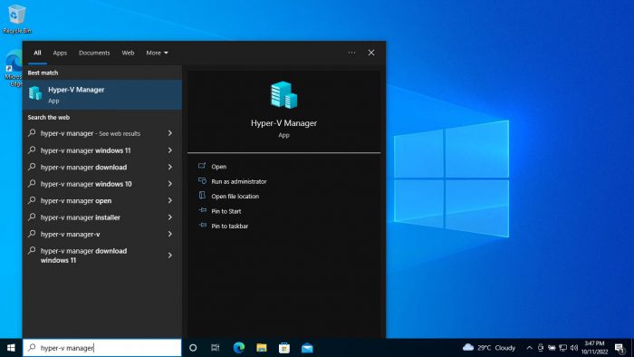 Open Hyper V Manager 1