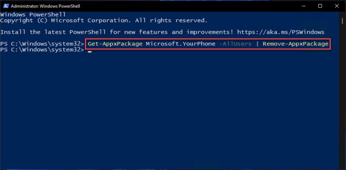 Uninstall Phone Link using PowerShell