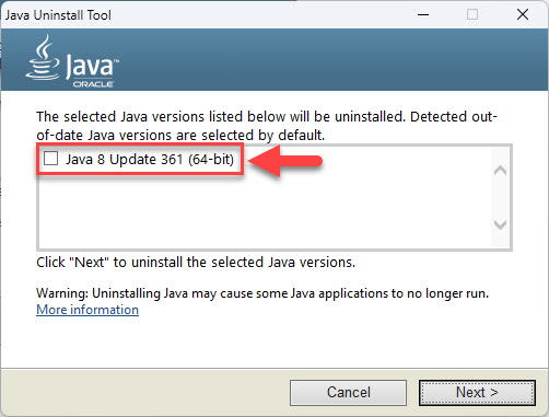 Check installed Java version