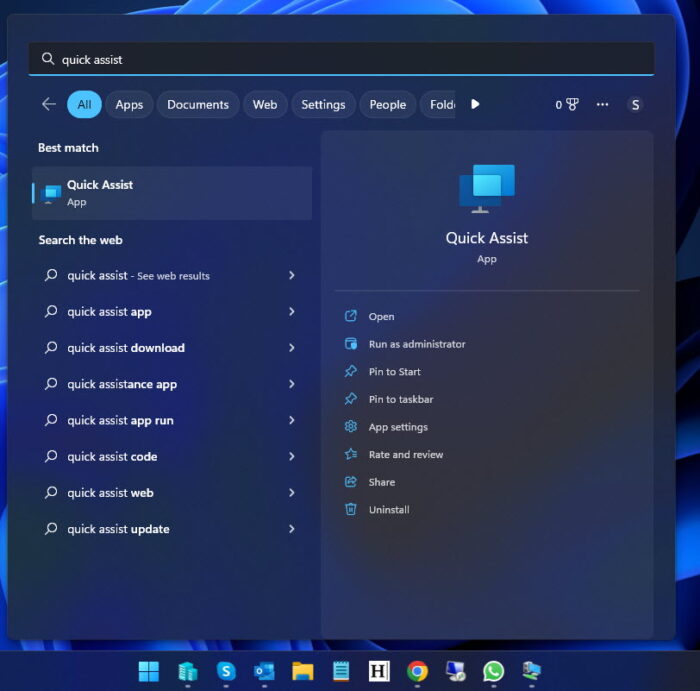 Open Quick Assist from Start menu