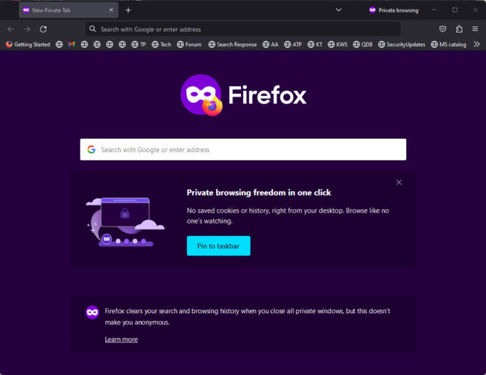 Private window in Mozilla Firefox