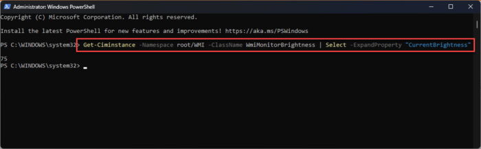 Get screen brightness level using PowerShell