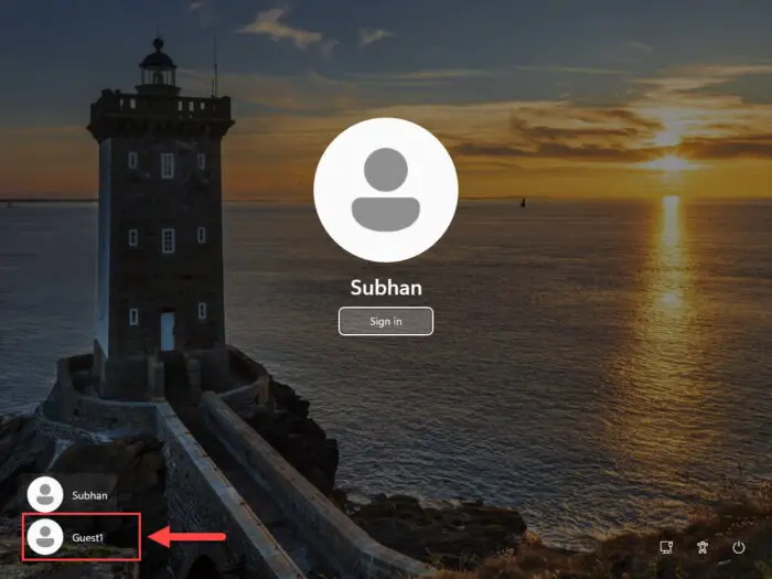 Log into Guest account from lock screen