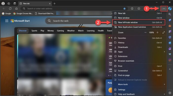 Open incognito window in Edge