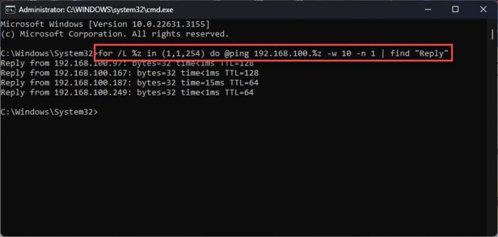 Ping multiple hosts from Command Prompt at once