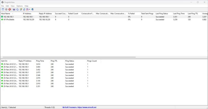 Pinging multiple devices simultaneously with PingInfoView